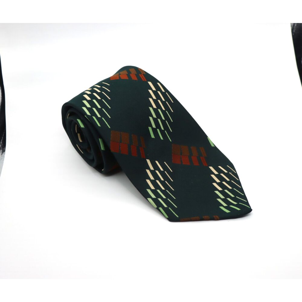Vintage Golden Touch by Superba Necktie – Blue Green Geometric Diagonal Pattern